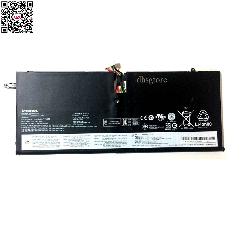 Pin laptop Lenovo ThinkPad X1 Carbon Gen 1, 3444 3448 3460 X1C ASM 45N1070 45N1071