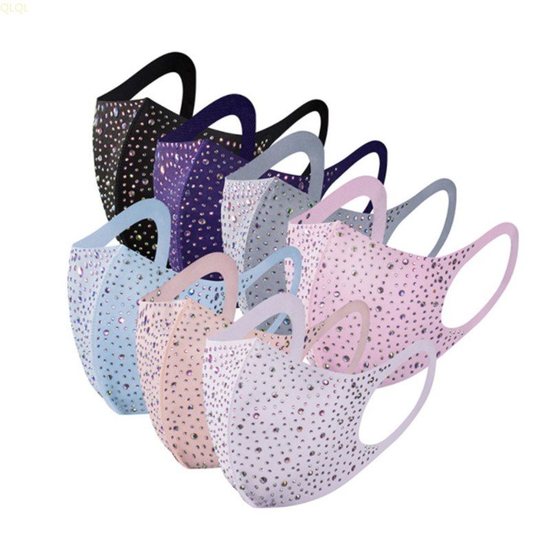 1 Khẩu Trang Đính Đá Pha Lê Lấp Lánh Có Thể Tái Sử Dụng Che Mặt Và Miệng Thời Trang Cho Nữ