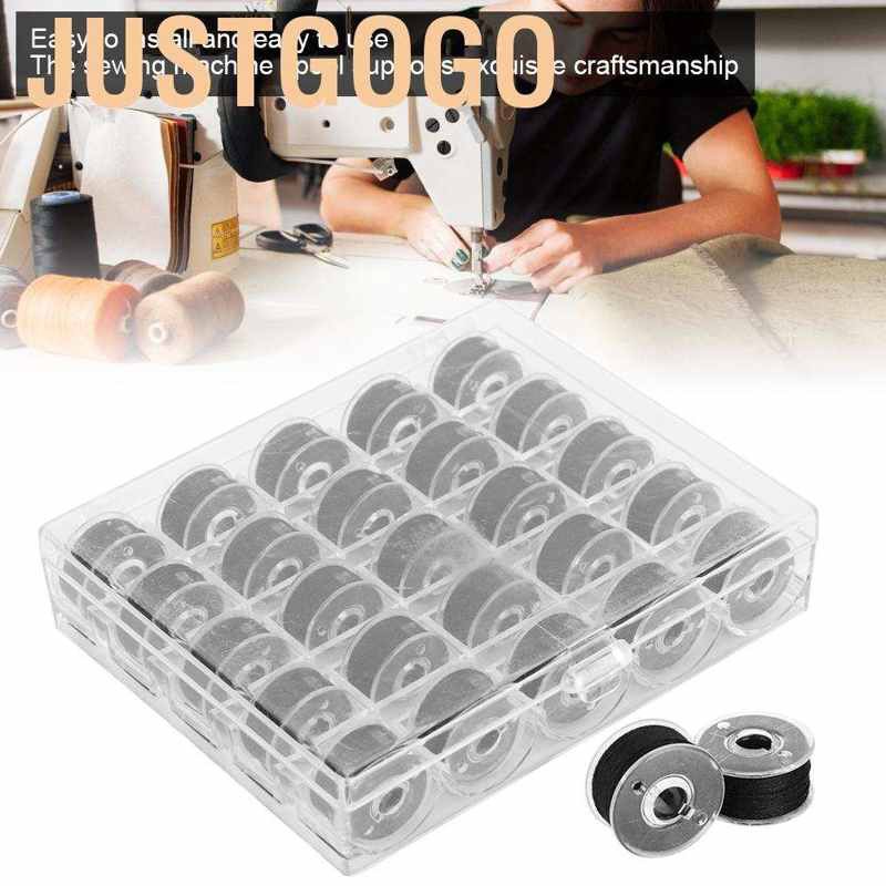 Justgogo 25Pcs Black Embroidery Bobbin Thread Sewing Machine Bobbins Threads with Case