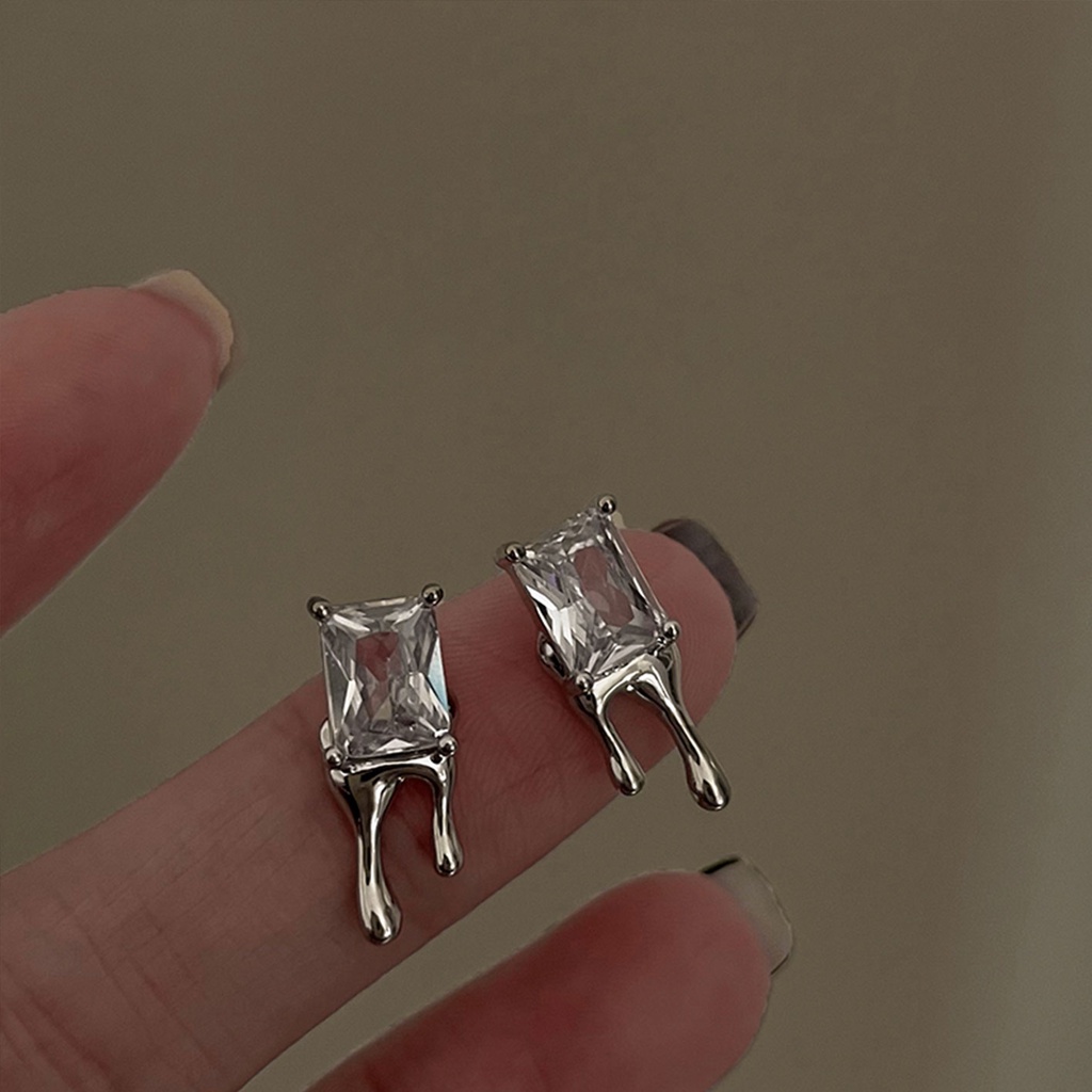 Bông Tai Mạ Bạc 925 Đính Đá Zircon Hình Giọt Nước Phong Cách Hàn Quốc Chất Lượng Cao