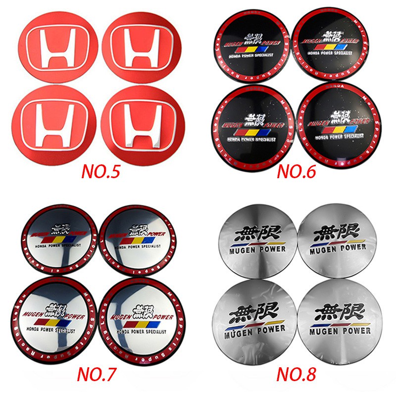 Set 4 Sticker 56mm Dán Trang Trí Trục Bánh Xe Ô Tô Honda Mugen Power Civic City Odyssey