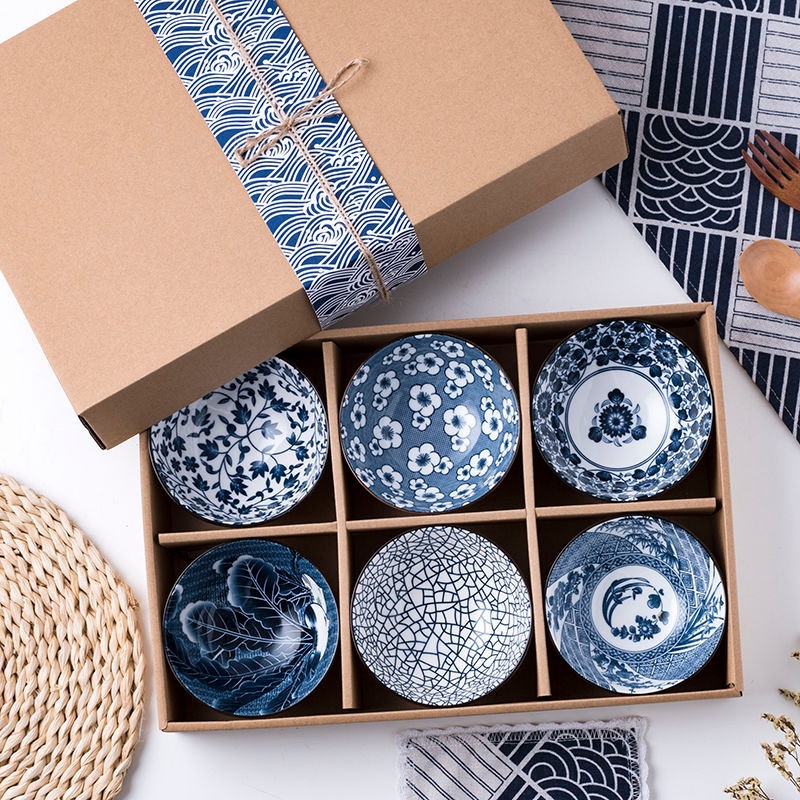 Bộ bát đĩa, bát đĩa sứ full bộ 6 bát ăn cơm nhiều họa tiết xinh xắn có hộp đi kèm xinh xắn