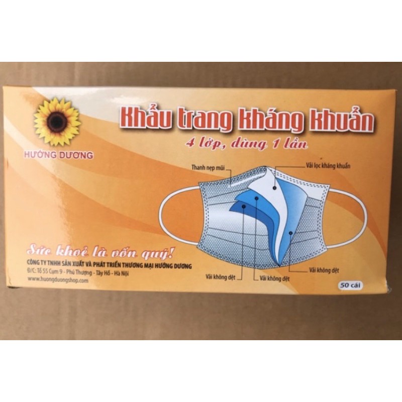 KHẨU TRANG KHÁNG KHUẨN HƯỚNG DƯƠNG - 4 lớp 50c