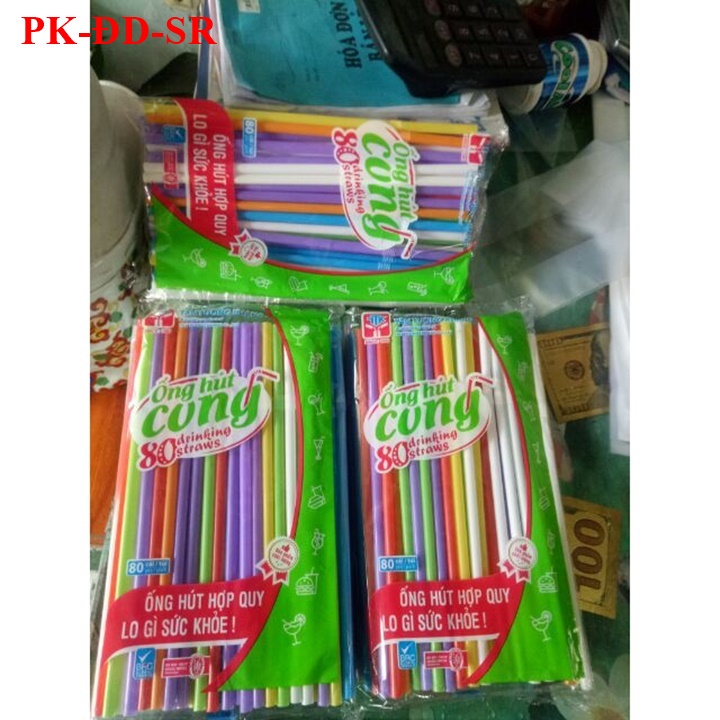 Ống Hút Màu Cong Tân Tường Khang 80 Cái - Siêu Rẻ