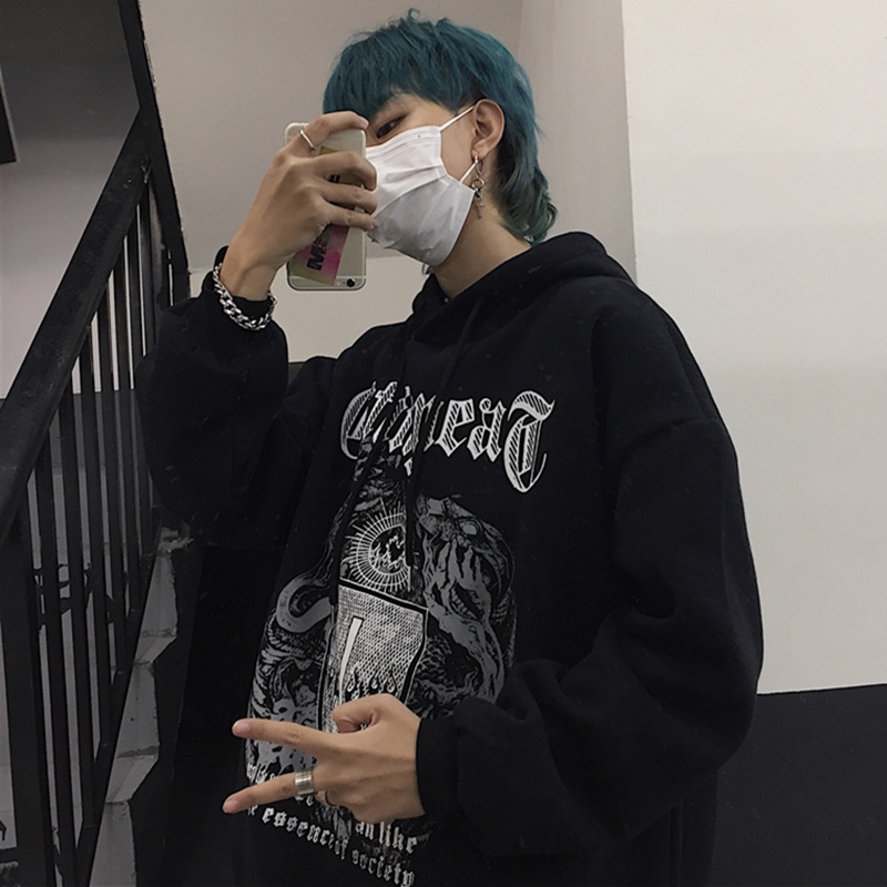 Áo hoodie tay dài in họa tiết graffiti phong cách Hàn Quốc thời trang cho nam size M-3XL