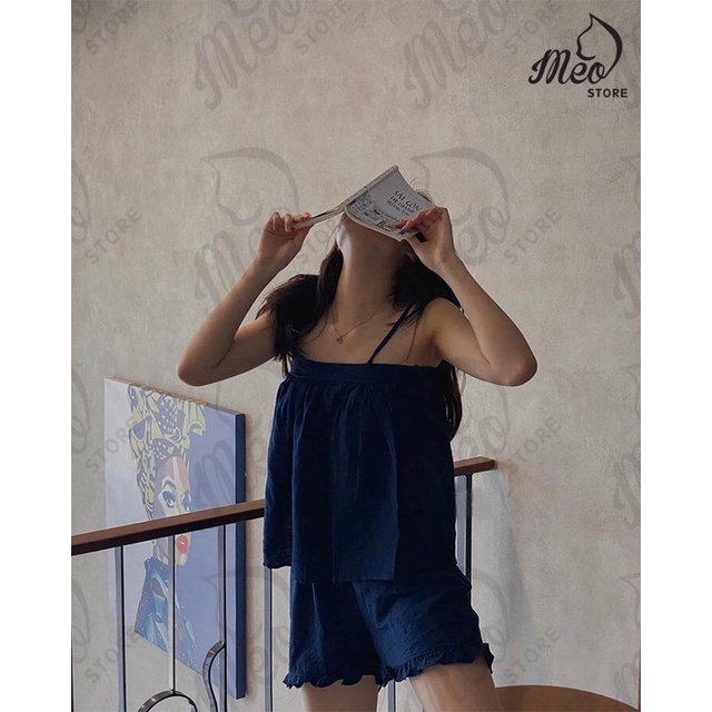 Đồ bộ hai dây chất đũi mặc nhẹ xinh. | BigBuy360 - bigbuy360.vn