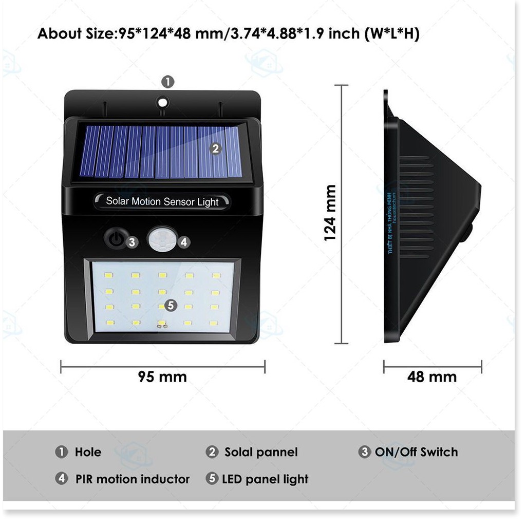 Đèn LED (20 LED) cảm ứng chuyển động hồng ngoại - năng lượng mặt trời chống nước ốp tường [Shop Thanh Liêm]