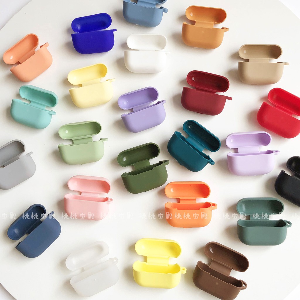 Vỏ bảo vệ hộp sạc tai nghe thích hợp cho Apple Airpods bằng silicon màu trơn