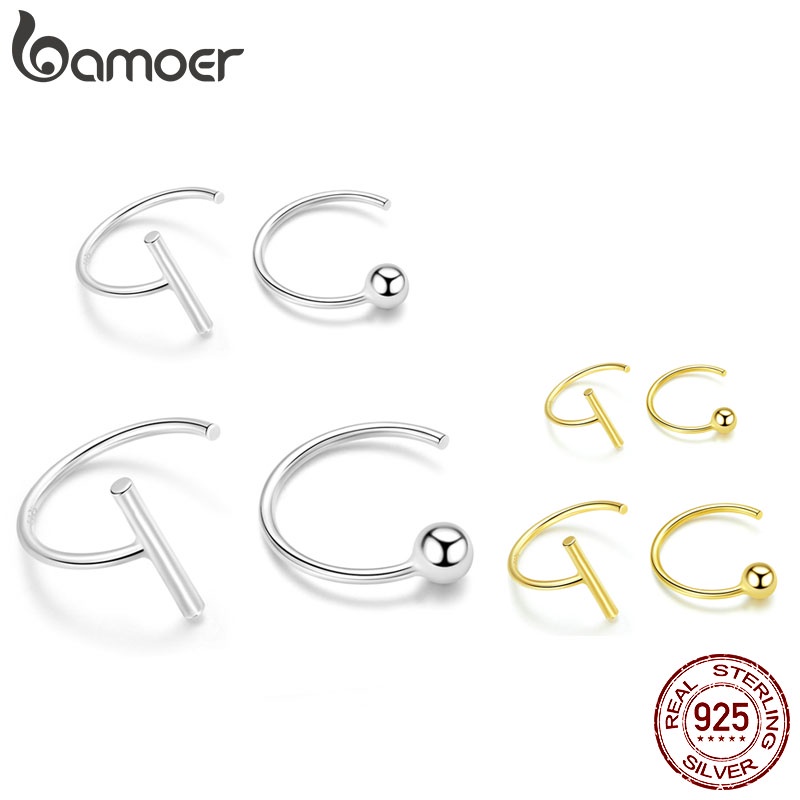 Bông tai Bamoer bằng bạc 925 thiết kế đơn giản thịnh hành