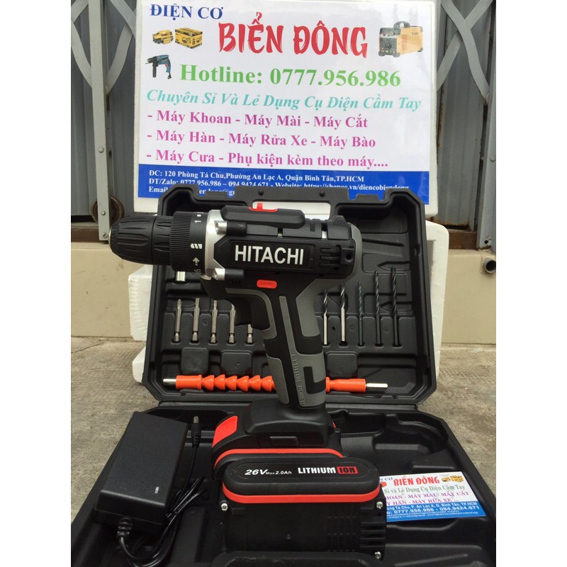 Máy khoan pin 🌈 FREESHIP🌈 Tặng đầy đủ phụ kiện Máy khoan pin Bêtông cầm tay HITACHI 26V Thái Lan