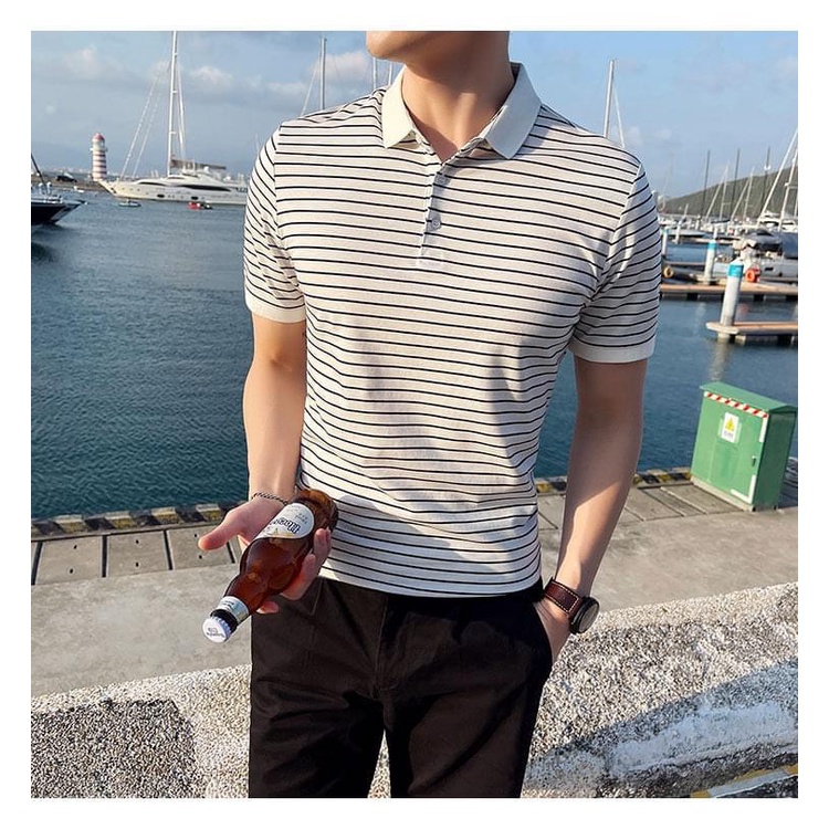 Áo phông Polo cộc tay kẻ ngang nam Cotton Monday25