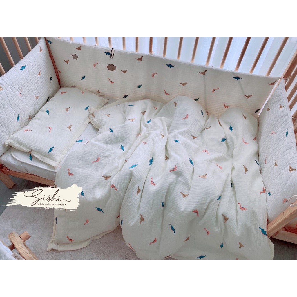 Set chăn gối đa năng vải xô muslin SISHI phong cách Hàn Quốc/ Set chăn gối đi lớp