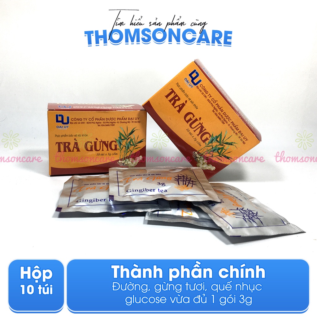 Trà gừng làm ấm cơ thể, giảm đầy hơi, khó tiêu, giảm cảm lạnh - Hộp 10 gói x 3g  Đ.Y