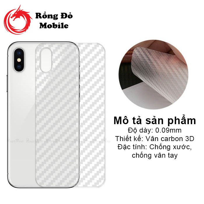 [Siêu Rẻ] Miếng dán vân carbon lưng IPHONE 6/6S/7/8 Plus X/XS/XR/XSMax 11/11 Pro Max 12/12 Pro Max