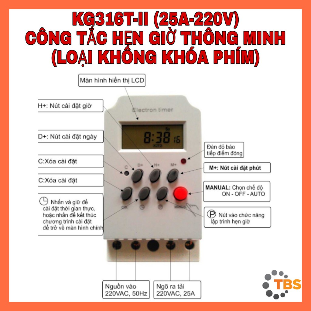 KG316T-II (25A/220V), CÔNG TẮC HẸN GIỜ THÔNG MINH KG316