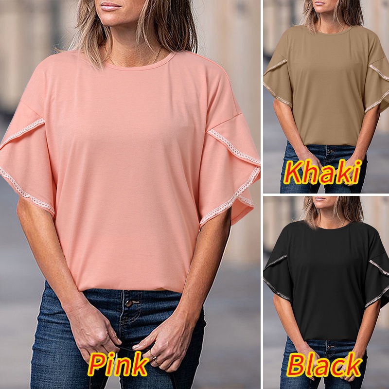 Zanzea Áo Thun Tay Ngắn Cổ Tròn Phối Ren Phong Cách Châu Âu Cho Nữ