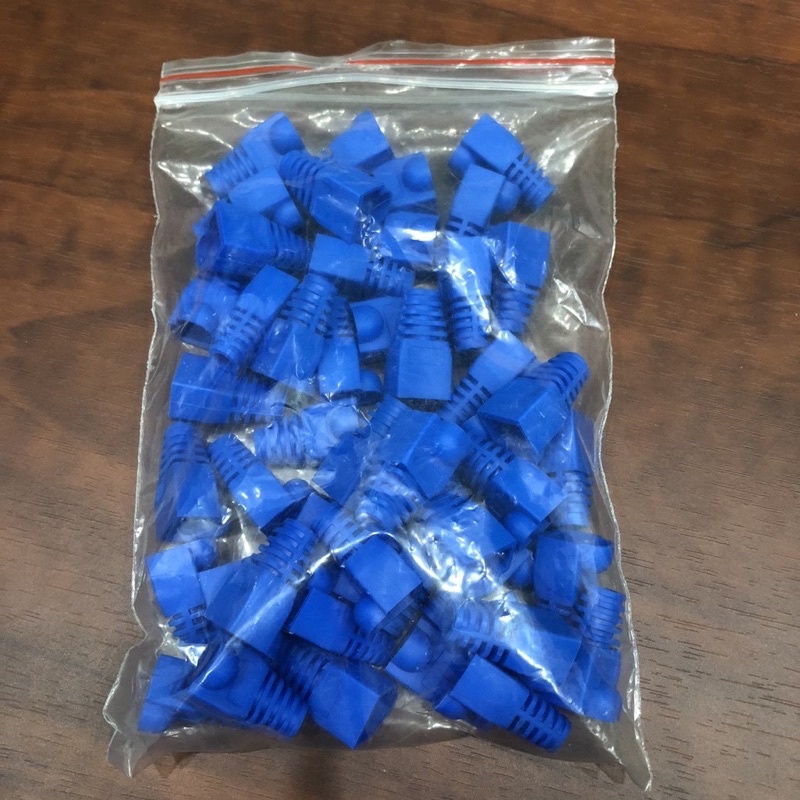 Đầu chụp hạt mạng RJ45 100 hạt/túi dùng cho cat5/cat6, đầu bọc hạt mạng, đầu chụp jack mạng màu xanh.