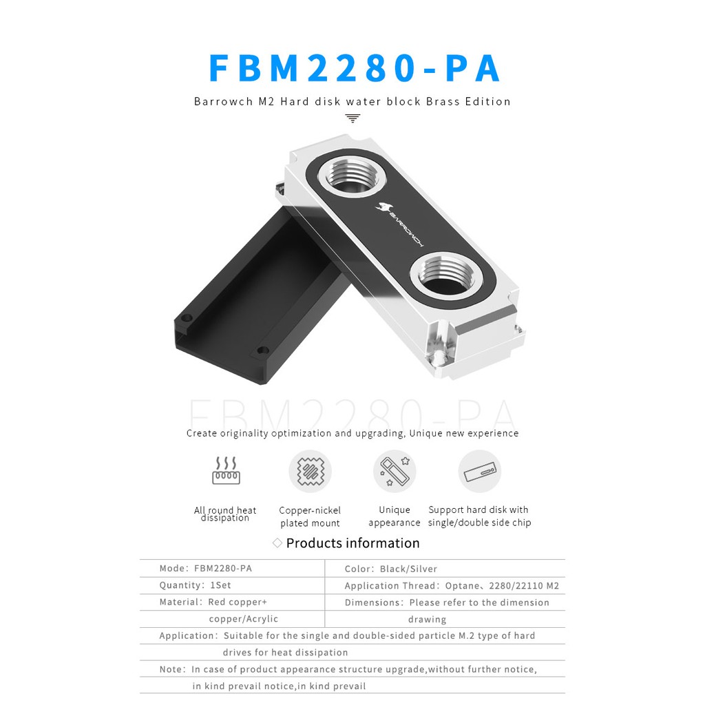 Block tản nhiệt nước M2 full metal NVME Barrowch FBM2280-PA