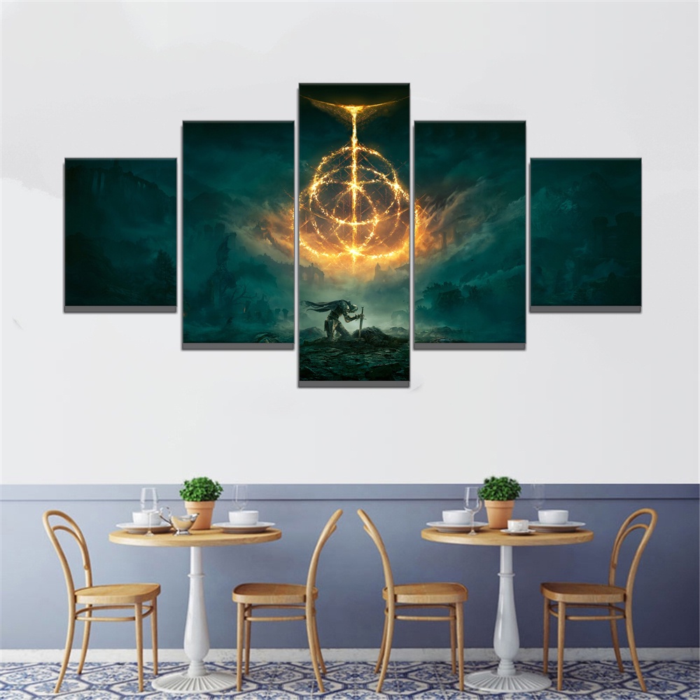 Set 5 Tranh Vải Canvas Treo Tường Trang Trí Phong Cảnh Game Dark Souls Elden