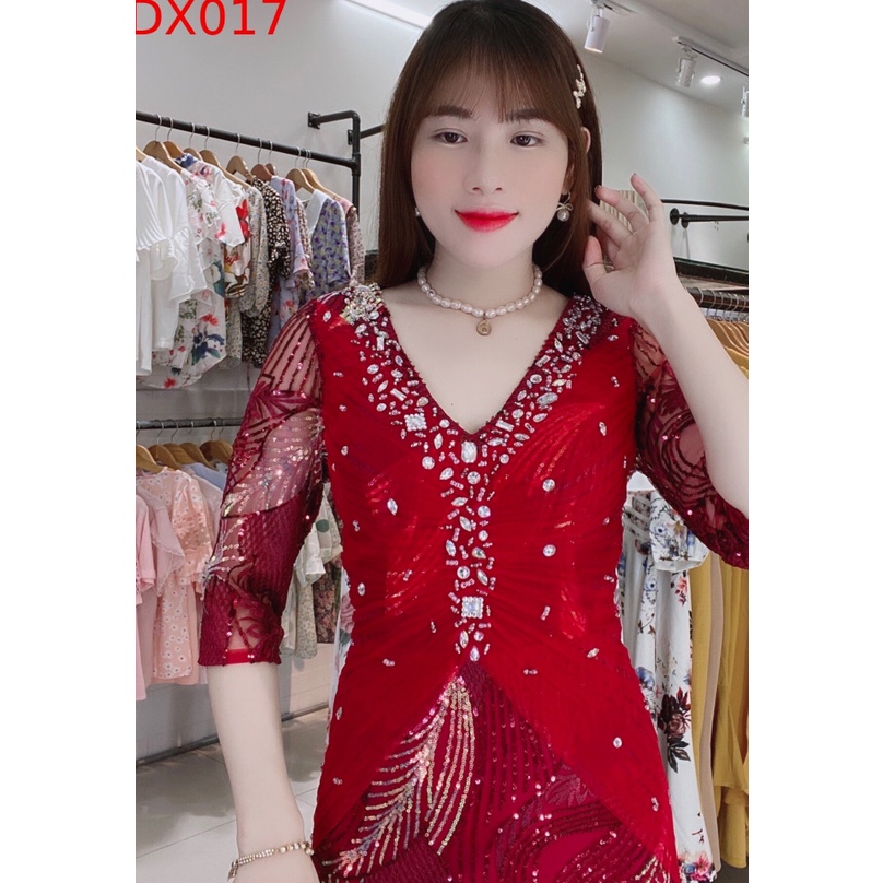 Đầm Nữ Dạ Hội Thiết Kế Đính Đá Cao Cấp - Váy Đầm Trung Niên 2022-DX017