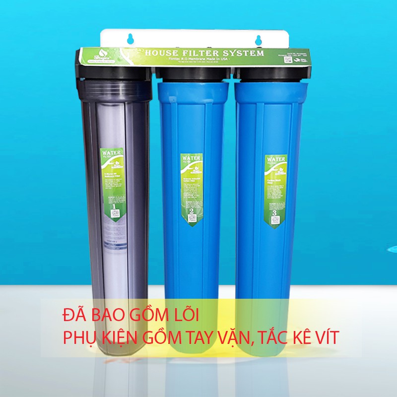 Bộ lọc nước sinh hoạt 3 cấp 20in (1 trong 2 xanh)<<<Sản phẩm đã bao gồm lõi và phụ kiện>>>Ren 27