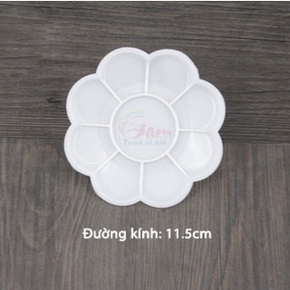 Khay pha màu đựng màu palette nhựa hình bông hoa trắng đường kính 11.5cm