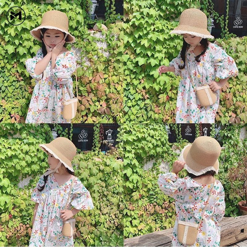 Set Túi Xách Và Nón Cói Thời Trang Đi Biển Xinh Xắn Dành Cho Bé Gái