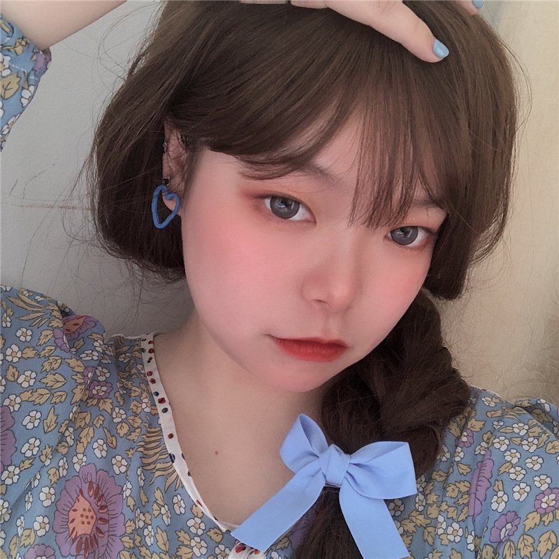 Khuyên Tai Hình Trái Tim Màu Xanh Dương Đào Ngọt Ngào Phong Cách Mới Mùa Xuân Hè ins Niche