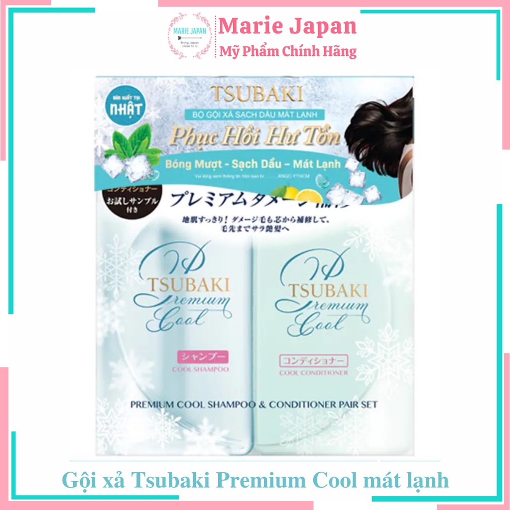 Set gội xả Tsubaki Prenium Cool mát lạnh sạch dầu - Chai 490ml