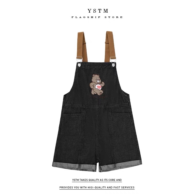ORDER_ Quần Yếm Jeans Ngố Gấu Nâu Năng Động