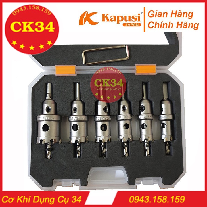 Bộ 6 mũi khoan khoét đa năng Kapusi JAPAN 16 -18 - 20 - 22 - 25 - 30 Chuyên Khoét Sắt, Khoét Inox đầu hợp kim
