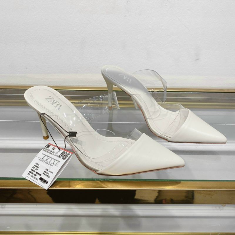 (ẢNH THẬT) Guốc Sục Trắng 7p zara Phối Quai Trong Mica Mềm Êm Fullbox Tag Hãng Cao Cấp