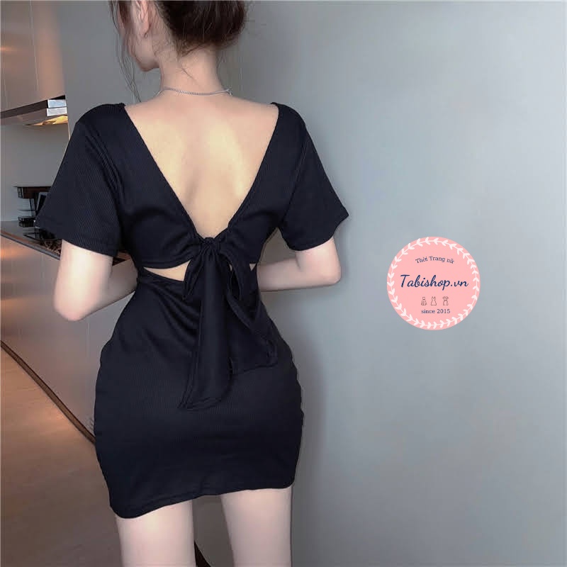 Đầm body hở lưng cột nơ đen tay ngắn Tabishop Váy dự tiệc ôm sexy cho nữ sang chảnh | WebRaoVat - webraovat.net.vn