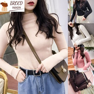 Áo thun tay dài cổ lọ màu trơn phong cách hàn quốc