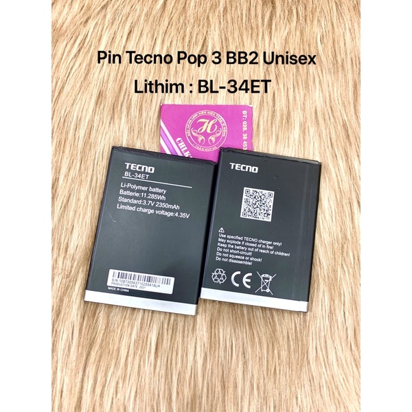 pin tecno pop 3 BB2 Unisex Lithium BL-34ET