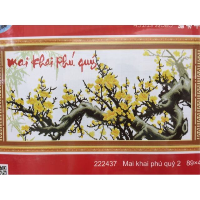 Tranh thêu mai khai phú quý 222437 ( 89*48) thêu hoa mai