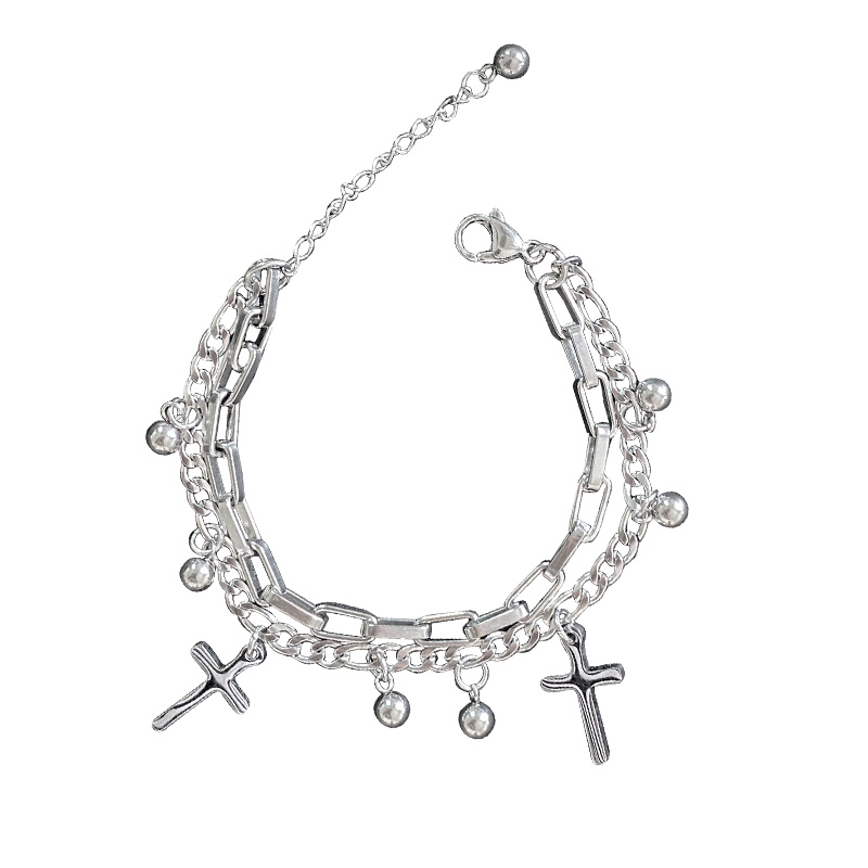 Vòng Tay Chuỗi Hạt Hình Chữ Thập Hai Lớp Phong Cách Hiphop 19047 Cho Nam Nữ