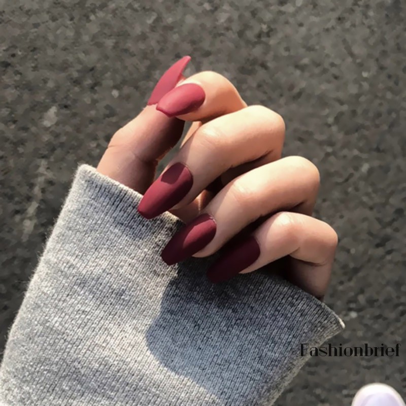 Set 24 Móng Tay Giả Màu Đỏ Nhám Thời Trang Cho Nữ