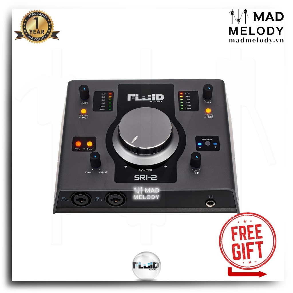 Fluid Audio SRI-2 2x2 USB Audio Interface (Soundcard thu âm kiểm âm điều khiển 2 cặp loa chất âm trung thực, Brand New)