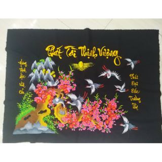 tranh thêu thành phẩm cành đào phát tài thịnh vượng, tân gia đại cát, phú quý cát tường