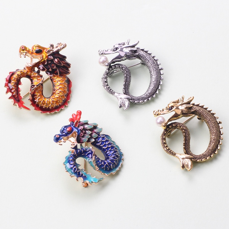 Ghim Cài Áo Hình Rồng Đỏ Hai Màu Sắc Cá Tính