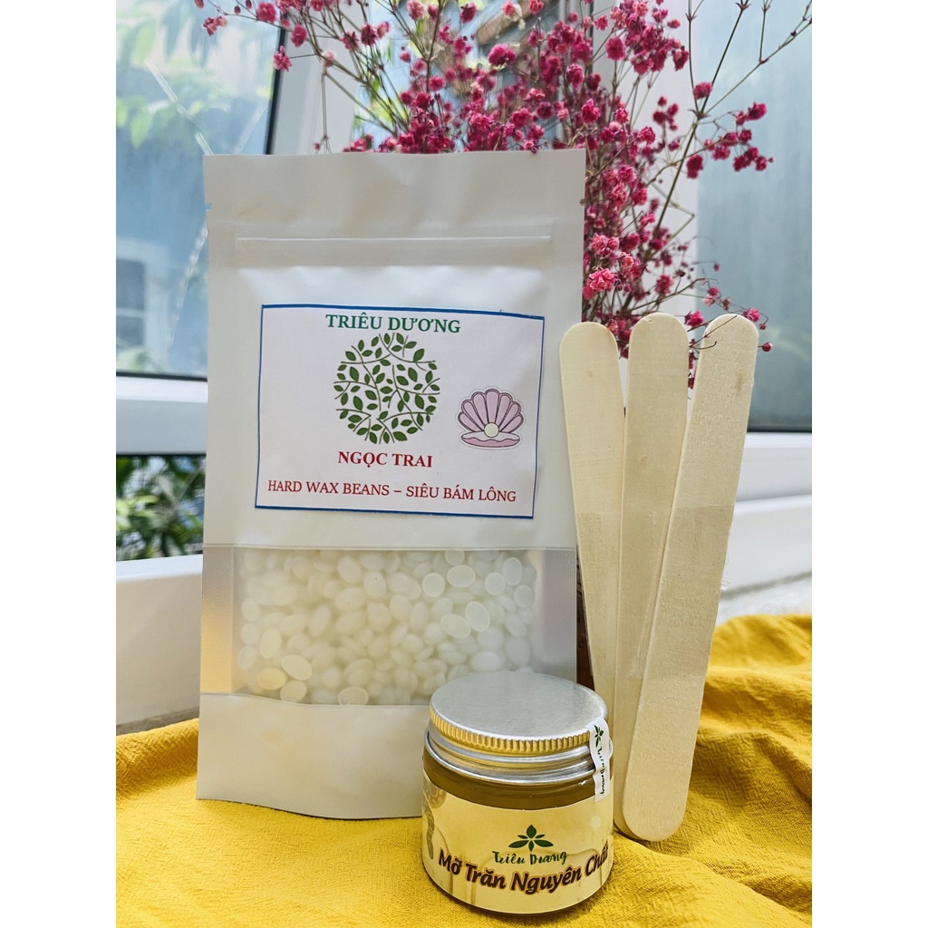 (Combo triệt lông) siêu bám lông 100g sáp wax nóng wax lông thơm cao cấp + mỡ trăn nguyên chất (Tặng kèm que lấy sáp)