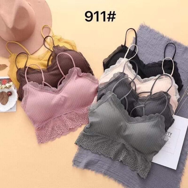 Áo lót đệm mút bàn tay gân cotton phối ren 911