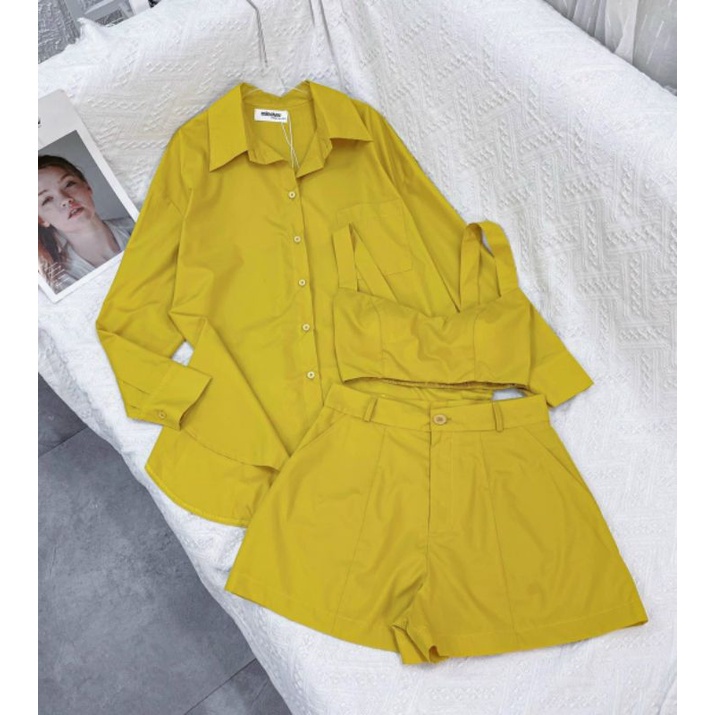 Set 3 món xô xước sơmi + bra+ short mã 13-6