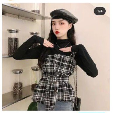 Pull đen mix yếm kẻ