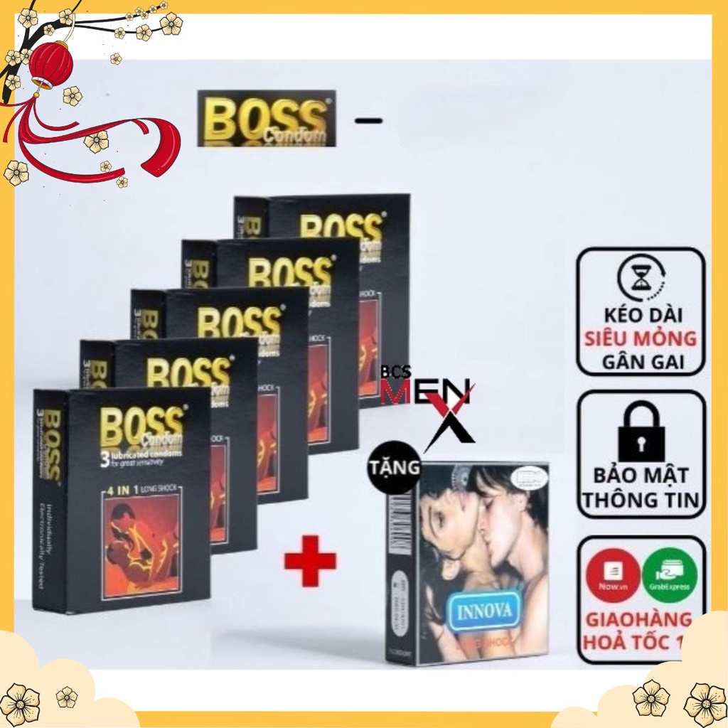 Combo 5 Bao cao su gai gân ôm sát Boss 4 in 1 Long Shock Hộp 3c Tặng 1 Bcs Innova Hộp 3c