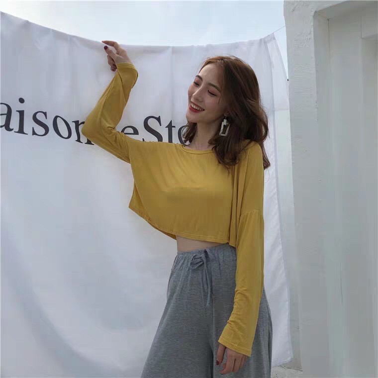 ÁO TAY DÀI CROPTOP FORM RỘNG CÁ TÍNH HÌNH THẬT UP Ở CUỐI