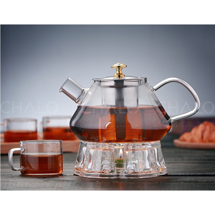 Bình trà thủy tinh chịu nhiệt dáng bầu nắp và lọc trà inox 1000ml - GPH21