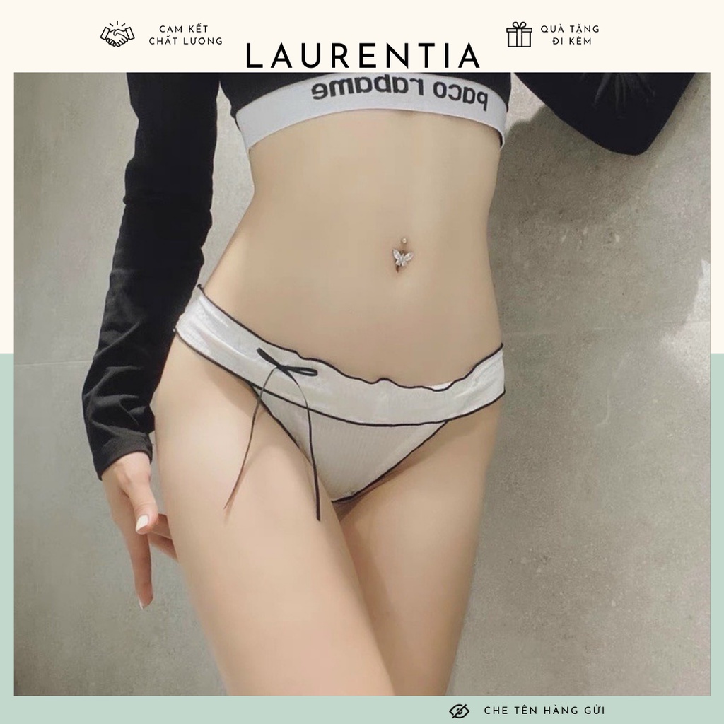 Quần lót nữ cotton gân tăm viền bèo phối màu dễ thương đính nơ sexy QL686