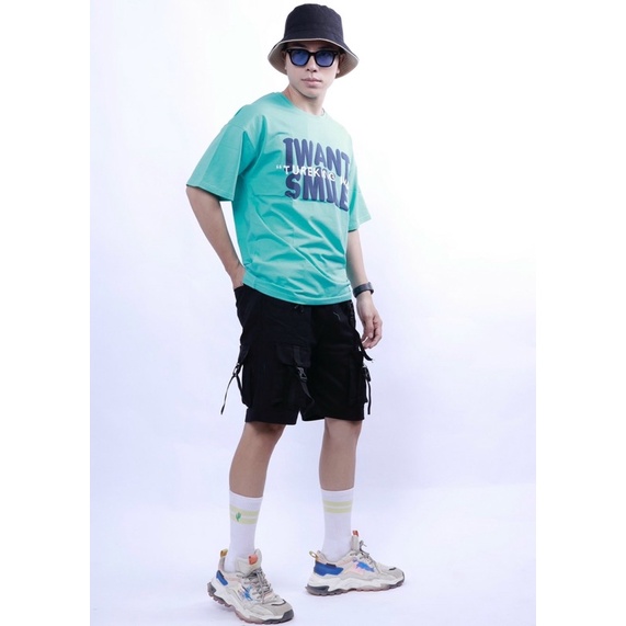 Áo thun in chữ form rộng &quot; I want smile&quot; Nô Storr